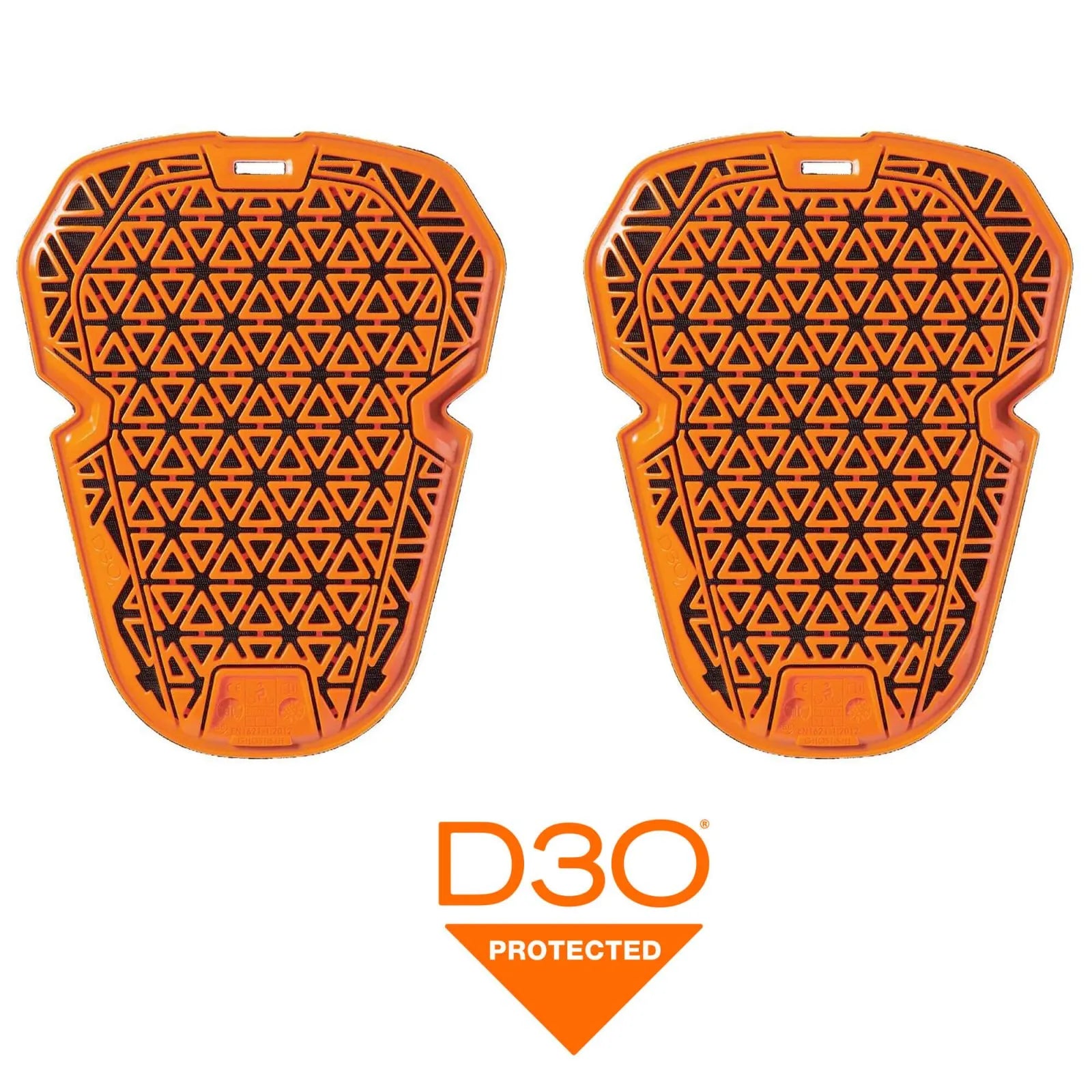 D3O Ghost L1 armor insert, combining a bright orange protective layer with a soft black fabric backing for seamless integration into riding gear.
