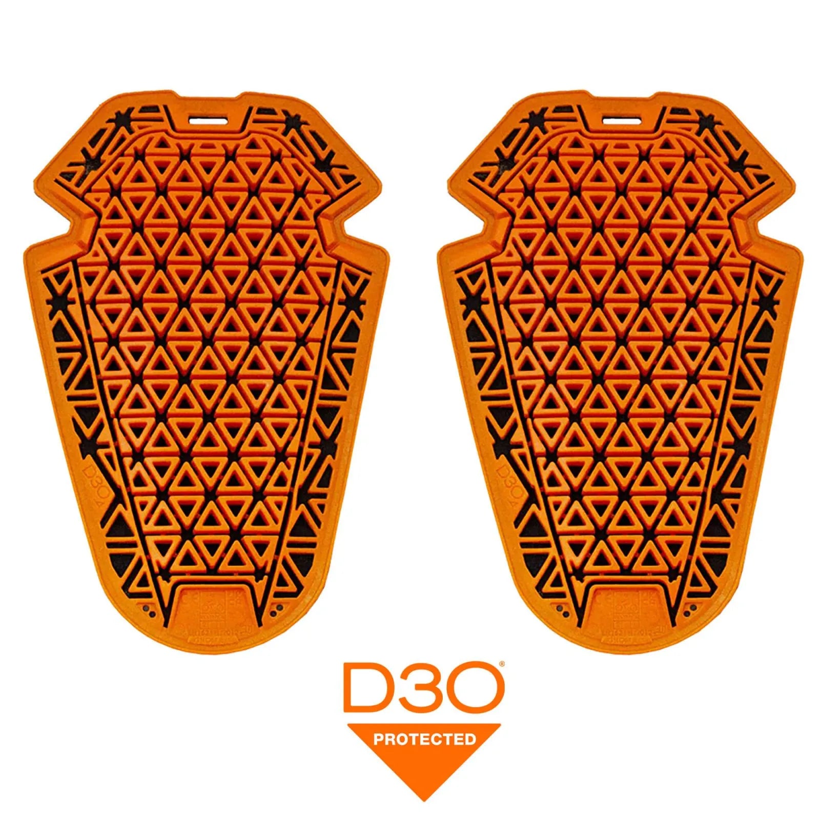 D3O Ghost L1 limb protector, featuring an orange impact-absorbing side and a black fabric backing for comfort and flexibility.