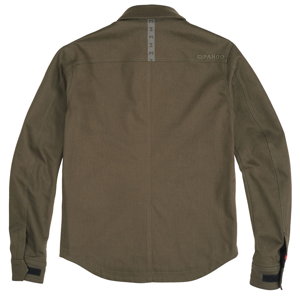 Back side of Pando Moto Cap Cor Olive Armoured Shirt