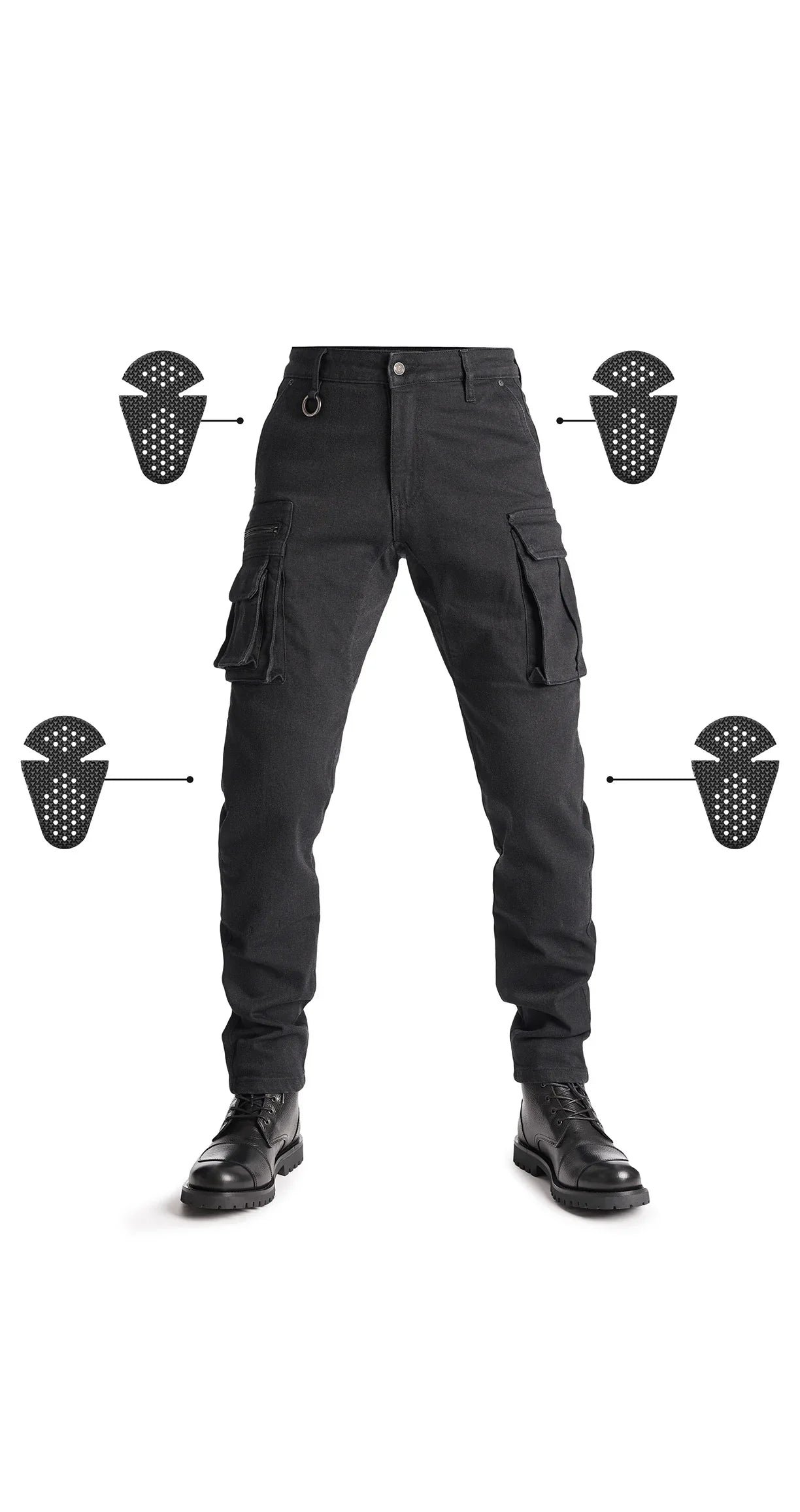 Black cargo pants for motorcycle riding by Pando Moto