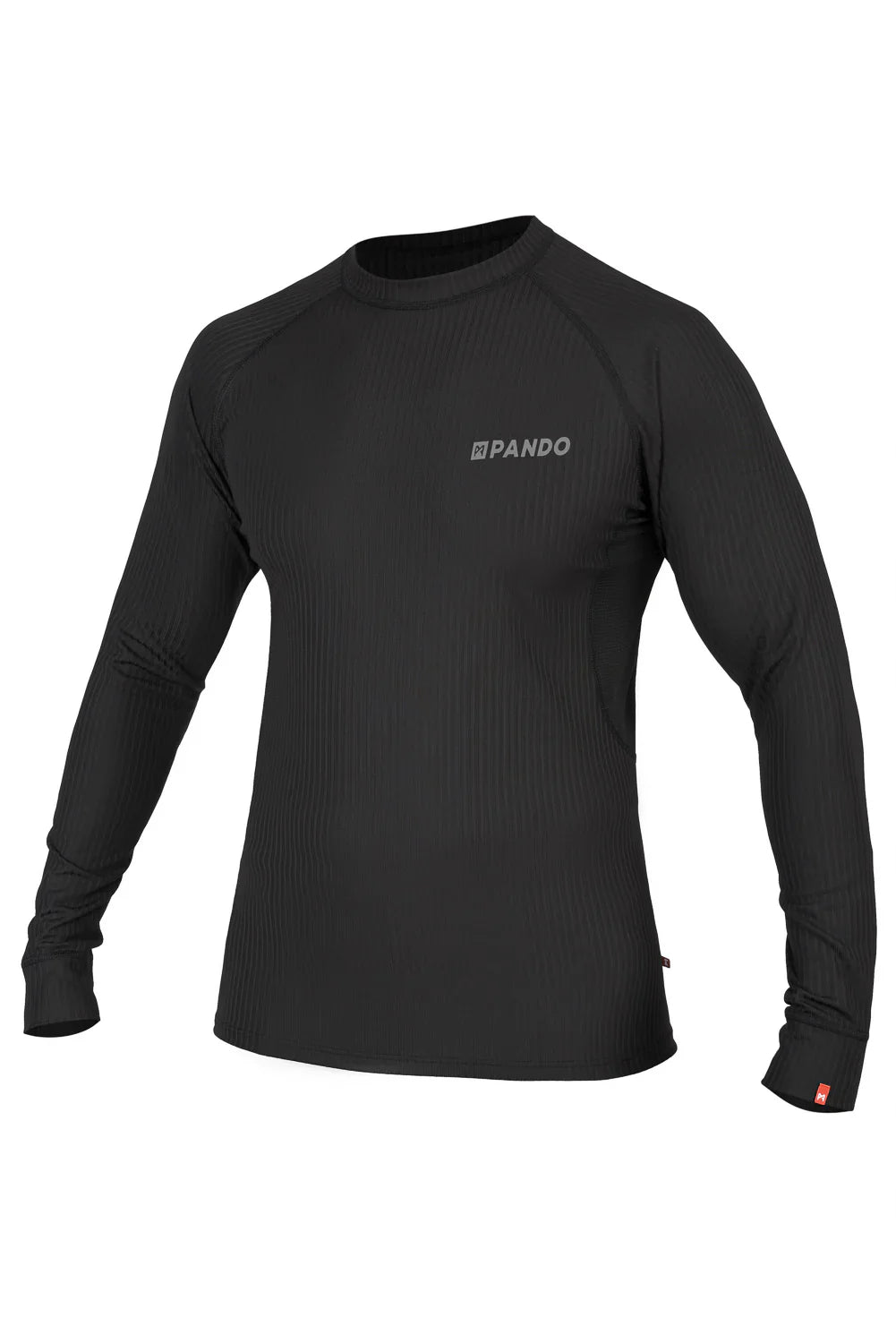 Black long-sleeve shirt with 'Pando' logo on a white background