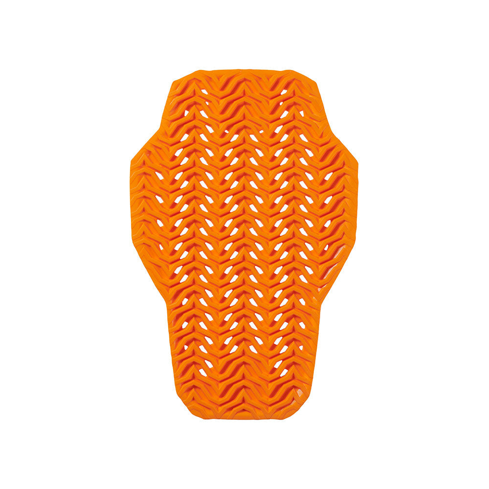 Front view of the D3O® Viper Air L2 back protector in orange with wave-patterned ventilation holes, designed for maximum breathability and impact protection.